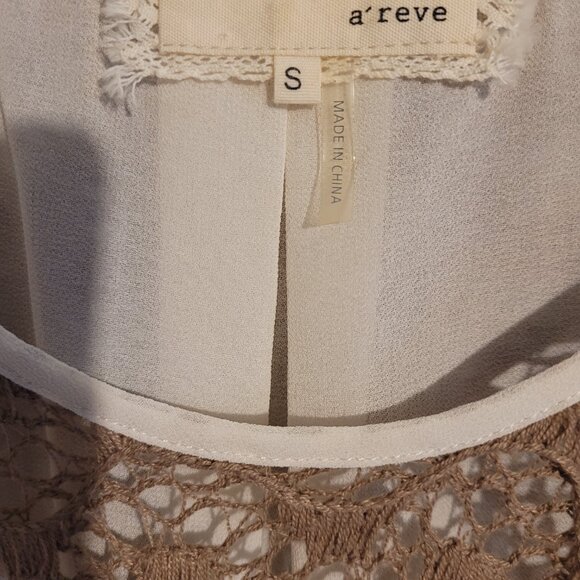 Anthropologie A’Reve White Tweed Sz Small boho Dress W/ Brown Crochet - Picture 2 of 3